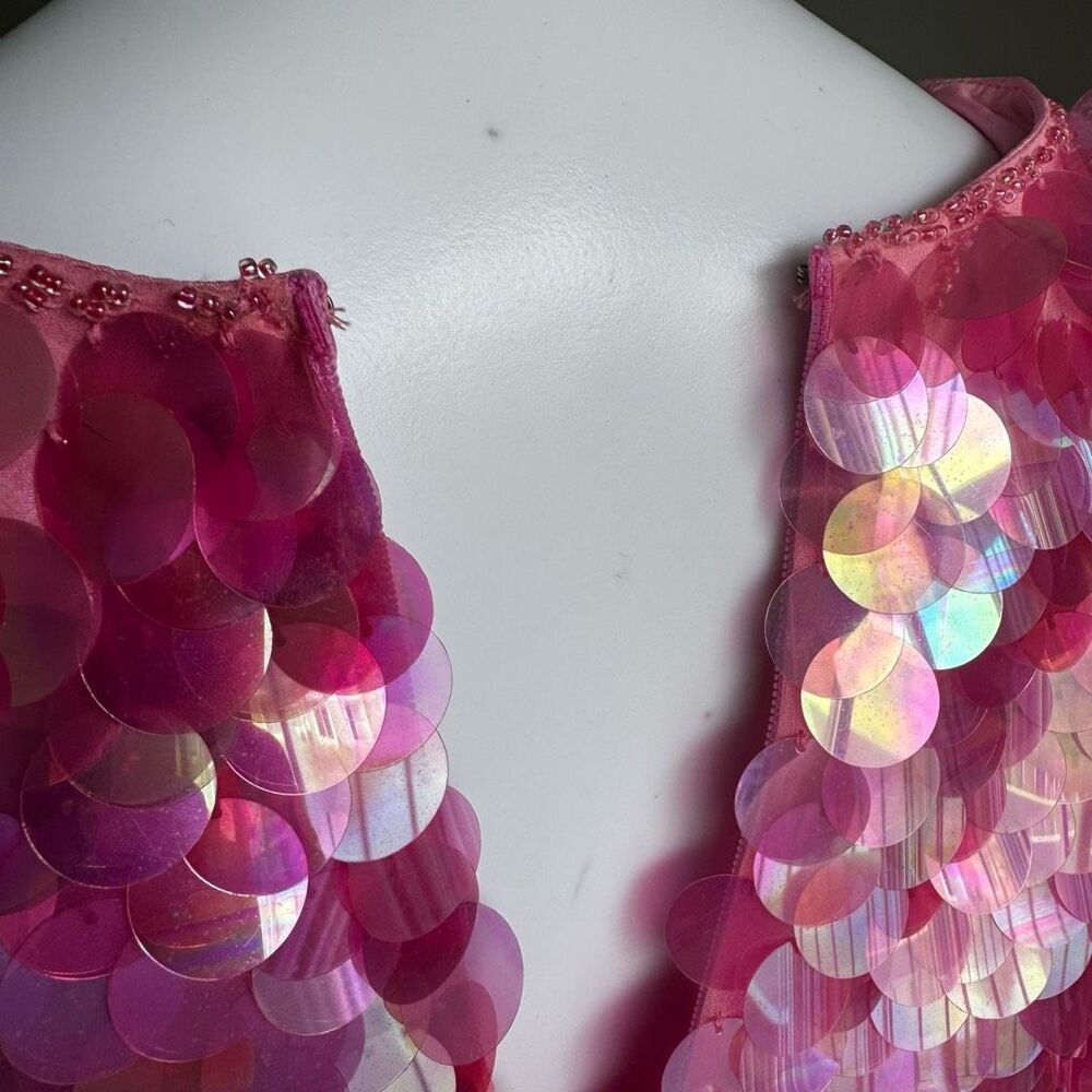 Vintage Silk Pink Beaded Sequin Prom Dress - Picture 10 of 10